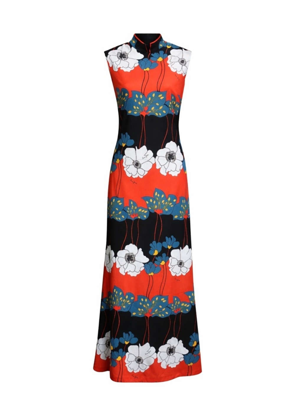 Marissa 70s Mod Maxi Dress Ivan Forks Print Retro Floral Boho Vintage Small